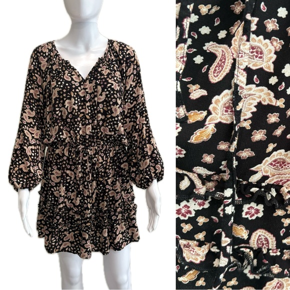 Z Supply Floral Paisley Print Peasant Dress Size M Long Sleeve Tiered Ruffle Hem - Picture 1 of 13